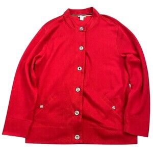 Vintage Bechamel Red Cardigan Sweater Size‎ Large Metal Shank Silver Buttons